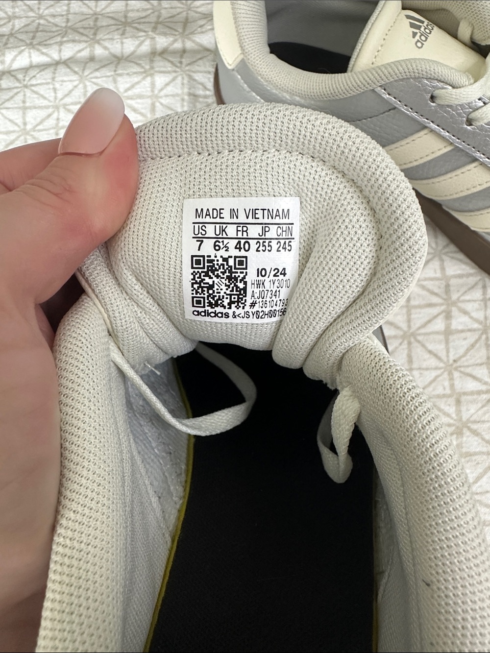 adidas Silver Sneakers with Cream Stripes and Brown Sole - Picture 3 of 7